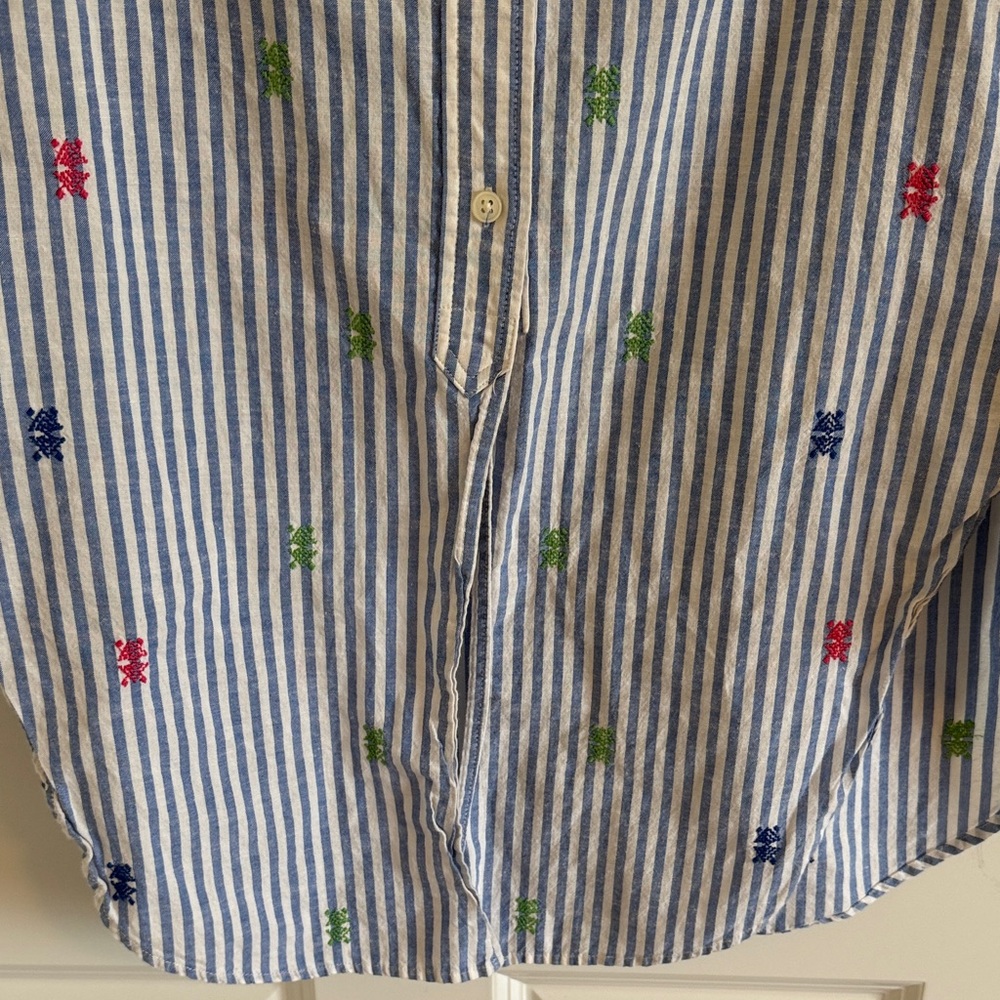 GAP Size XS Linen Cotton Blend Colorful Embroidered Blue Striped Tunic - Picture 4 of 8